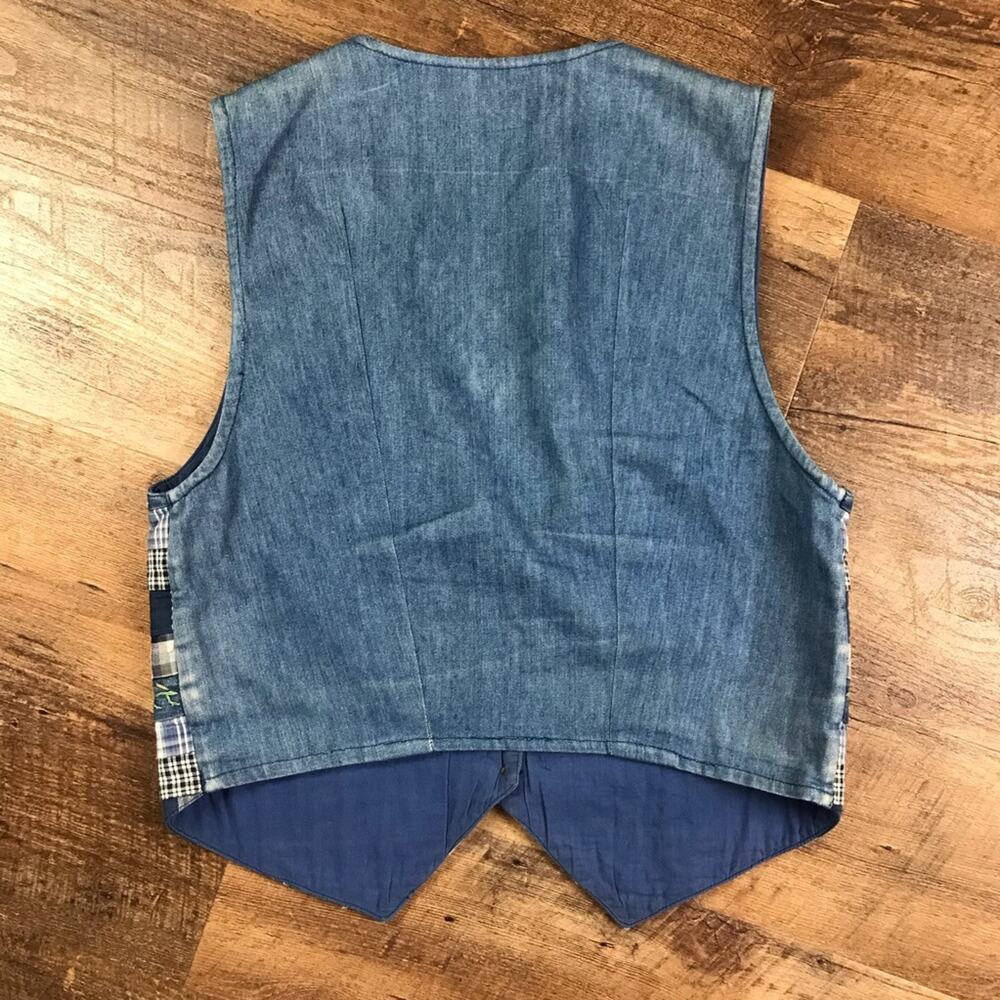 Vintage Bedford Fair Patchwork Plaid Denim Vest M - Picture 2 of 6